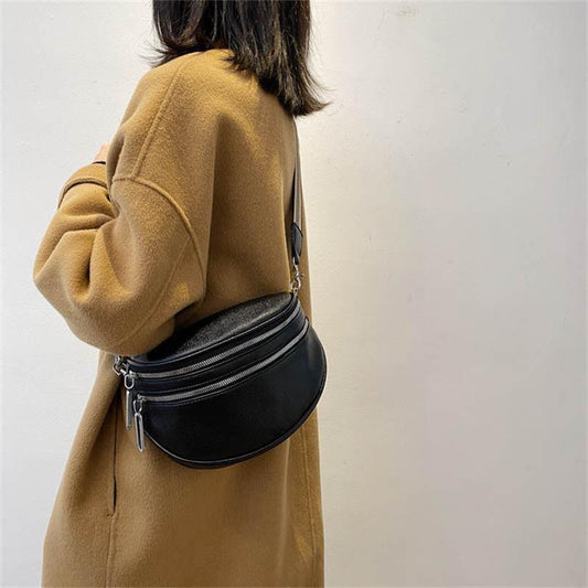 Sac de selle à bandoulière solide en cuir pour femmes, sac de poitrine multi-poches