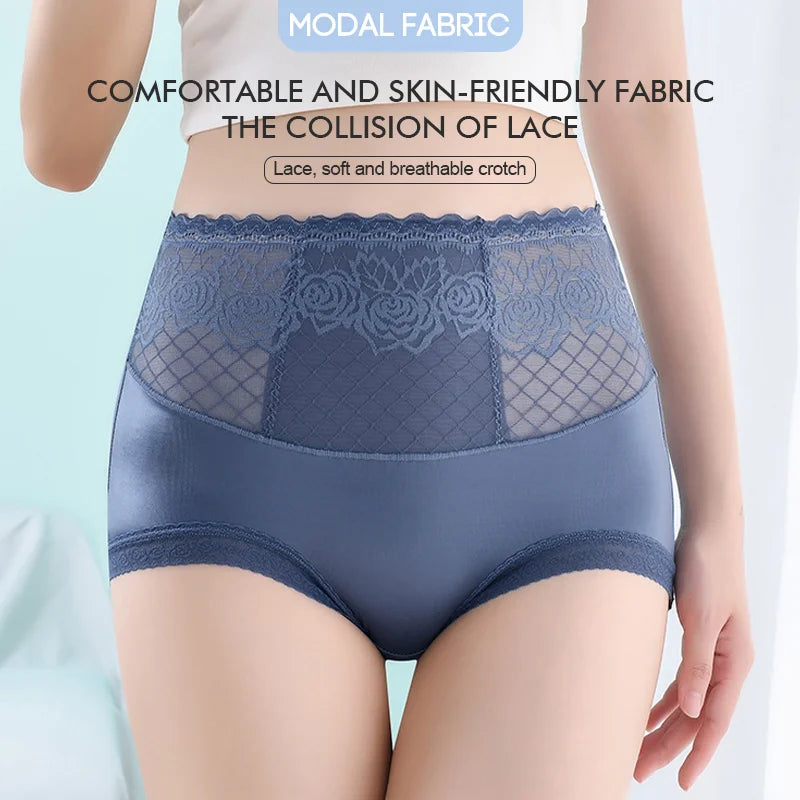 Achetez-en 1, obtenez-en 2 gratuitement🌸Culotte en dentelle à taille haute avec protection latérale contre les fuites