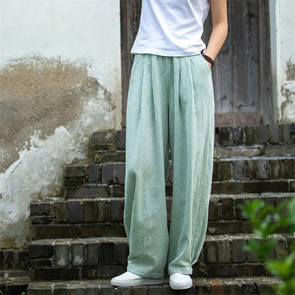 Pantalon droit en coton et lin