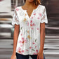 T-shirt à manches courtes en dentelle florale 3D pour femme