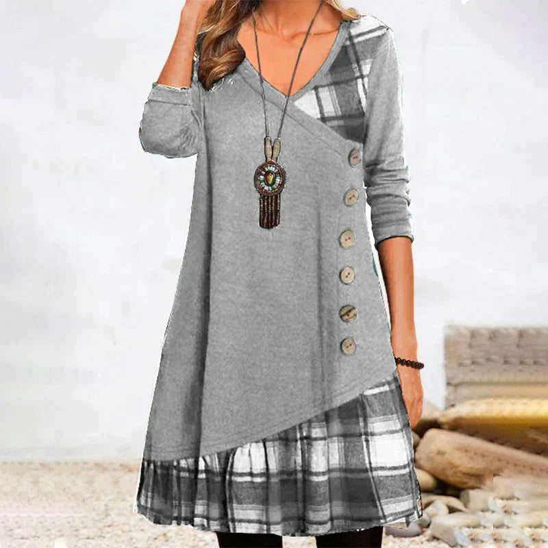 Robe à Carreaux à Manches Longues-3