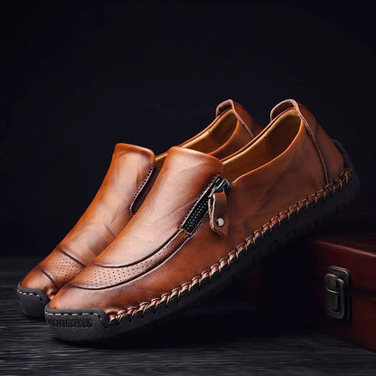 Mocassins à enfiler en cuir confortables et décontractés avec fermeture éclair latérale faite à la main pour hommes