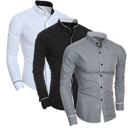 Chemise à col montant simple et classique de couleur unie pour hommes