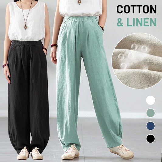 Pantalon droit en coton et lin