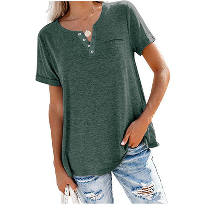 40% de rabais sur le t-shirt à manches courtes avec poches en coton de couleur unie