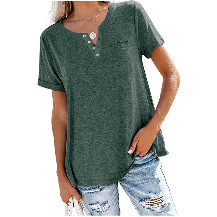 40% de rabais sur le t-shirt à manches courtes avec poches en coton de couleur unie