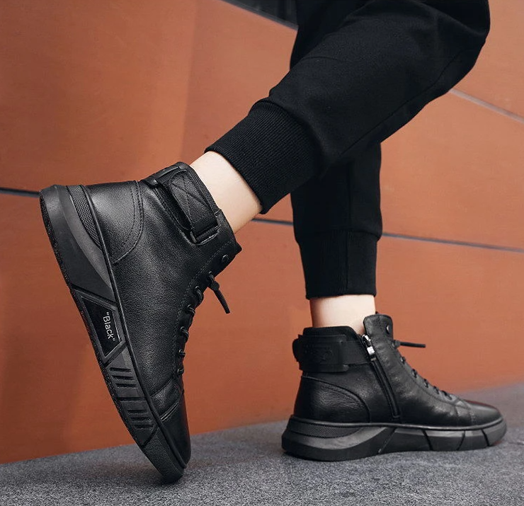 Bottes montantes en cuir pour hommes de haute qualité - confortables et respirantes