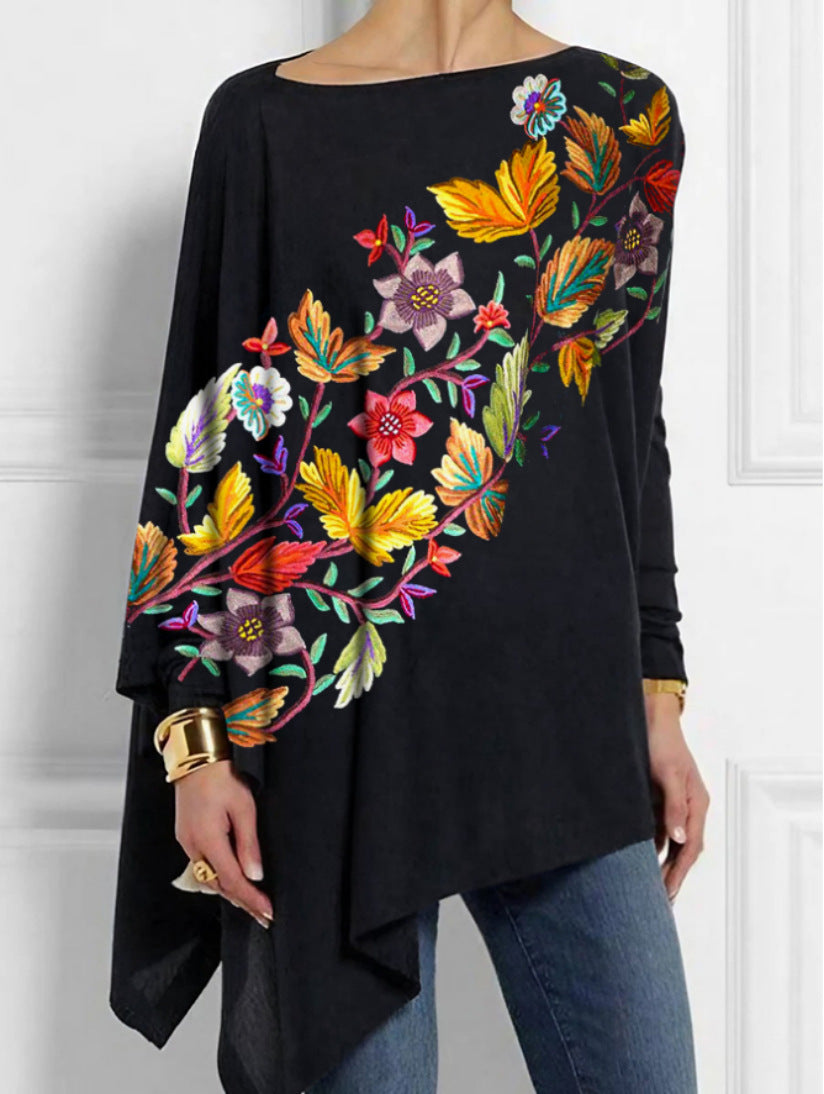 🎅New Year's wear💝【M-4XL】2024 new autumn and winter women's loose retro print tops.