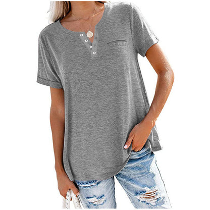 40% de rabais sur le t-shirt à manches courtes avec poches en coton de couleur unie