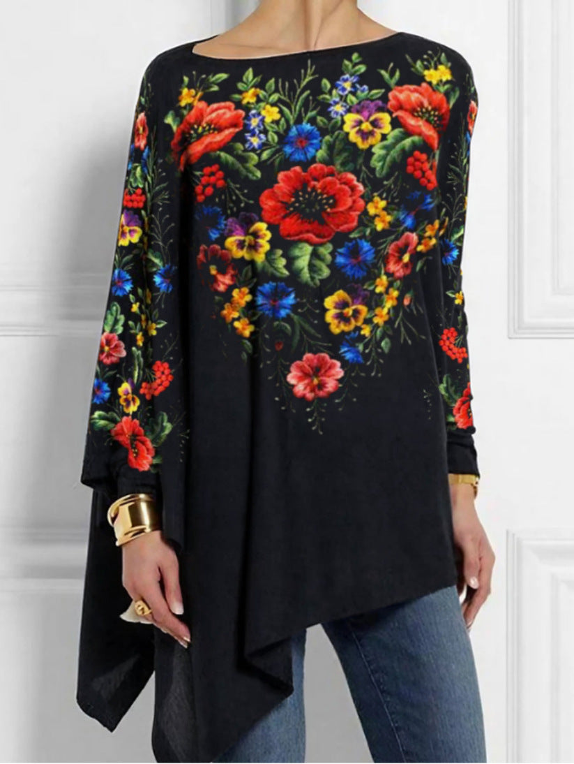 🎅New Year's wear💝【M-4XL】2024 new autumn and winter women's loose retro print tops.