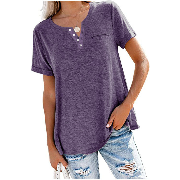 40% de rabais sur le t-shirt à manches courtes avec poches en coton de couleur unie