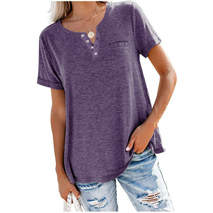 40% de rabais sur le t-shirt à manches courtes avec poches en coton de couleur unie