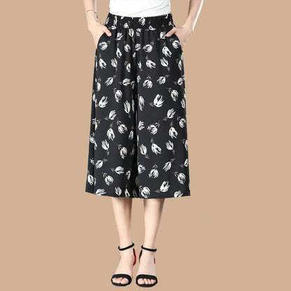 2023 Culottes larges en mousseline plissée à taille élastique pour femmes