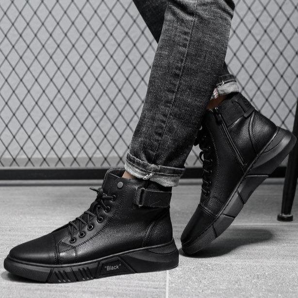 Bottes montantes en cuir pour hommes de haute qualité - confortables et respirantes