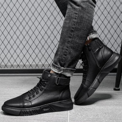 Bottes montantes en cuir pour hommes de haute qualité - confortables et respirantes