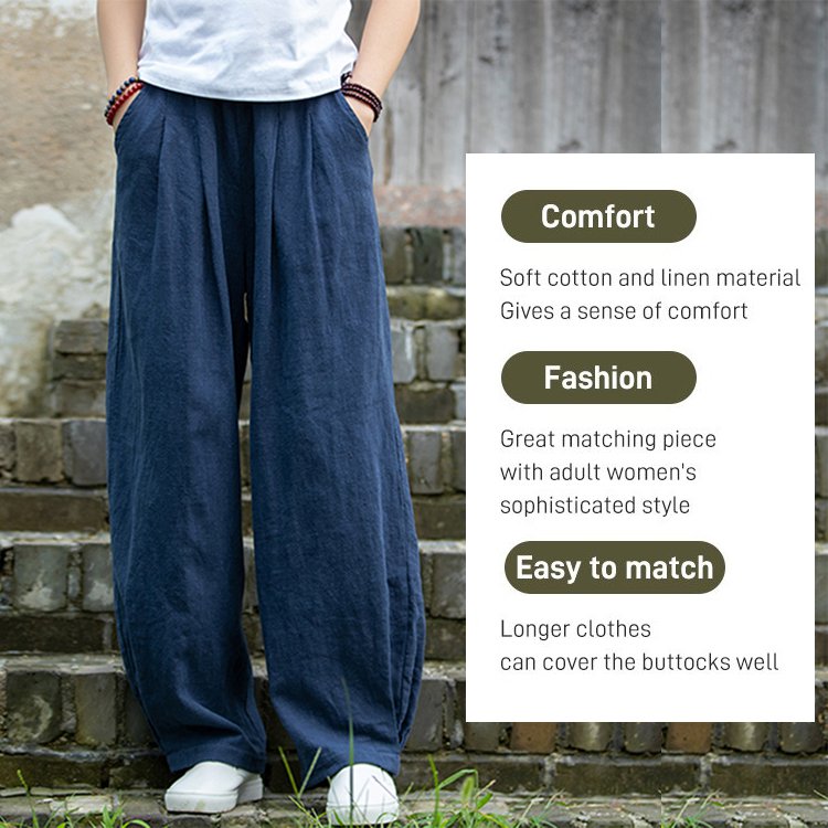 Pantalon droit en coton et lin