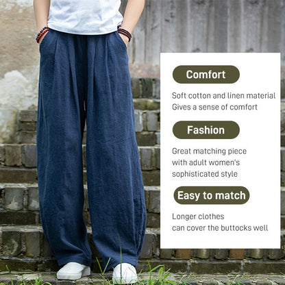 Pantalon droit en coton et lin