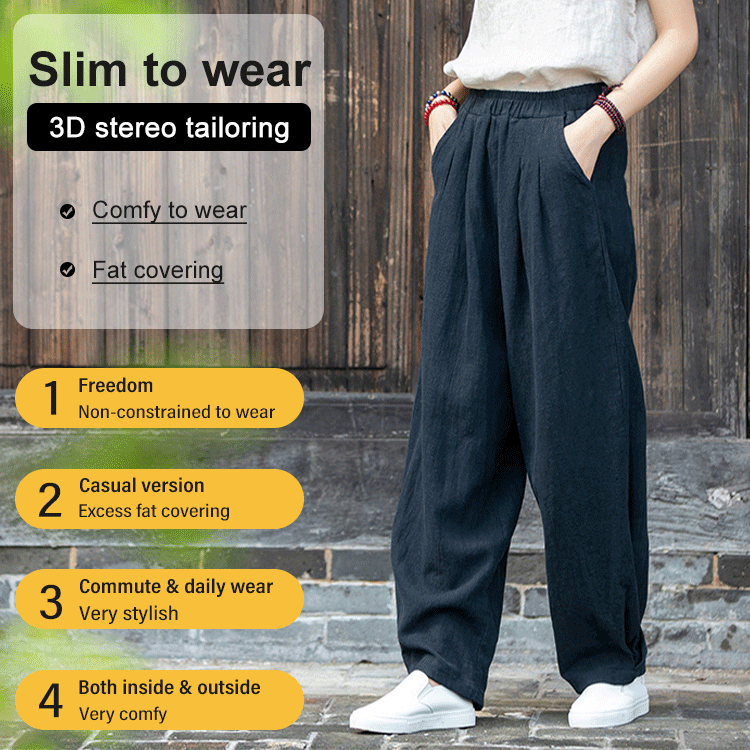 Pantalon droit en coton et lin