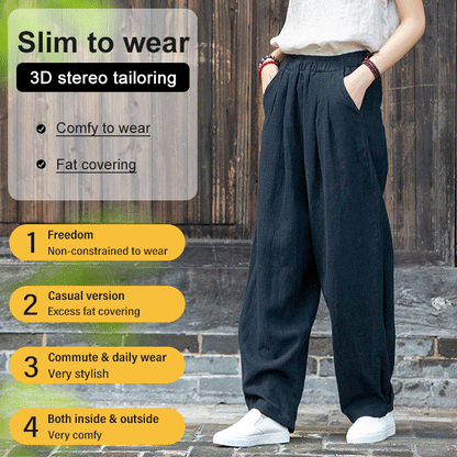 Pantalon droit en coton et lin