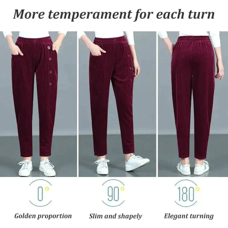 Pantalon chaud en velours côtelé taille haute pour femme - Achetez-en 2 Livraison gratuite-1