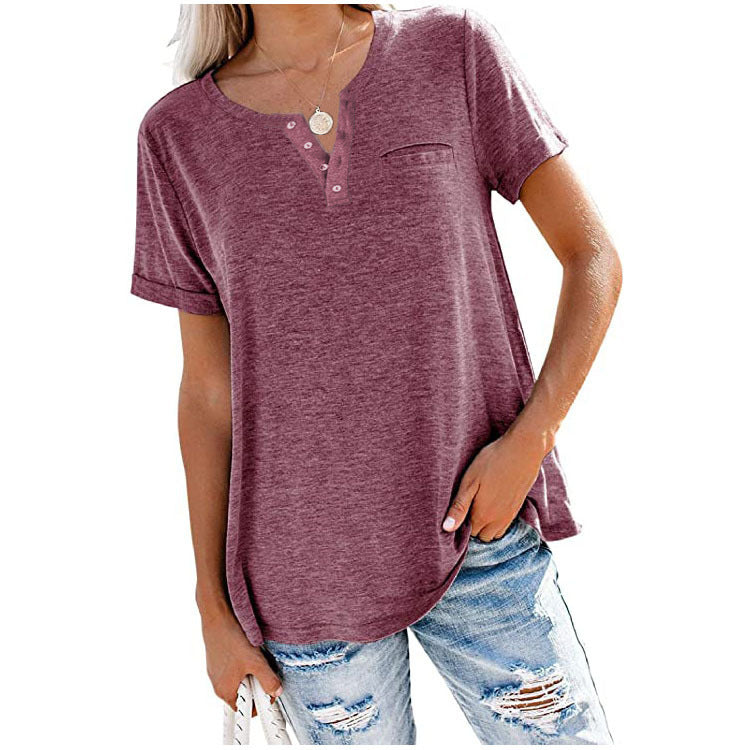 40% de rabais sur le t-shirt à manches courtes avec poches en coton de couleur unie
