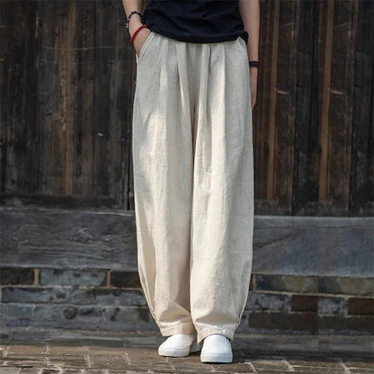 Pantalon droit en coton et lin