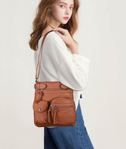 ⏰Vente chaude🔥Sac à bandoulière multi-poches en cuir souple, sac à main à bandoulière