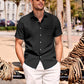 Chemise à manches courtes en coton et lin pour hommes
