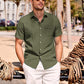 Chemise à manches courtes en coton et lin pour hommes