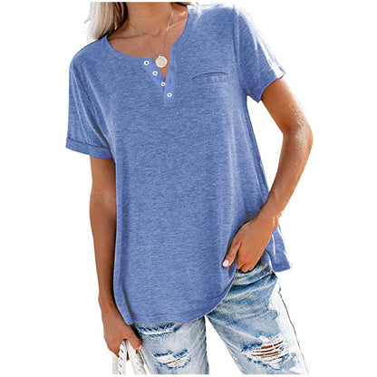 40% de rabais sur le t-shirt à manches courtes avec poches en coton de couleur unie