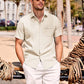 Chemise à manches courtes en coton et lin pour hommes
