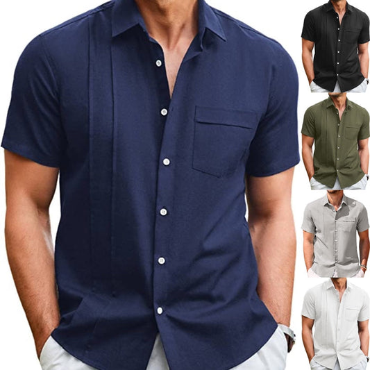 Chemise à manches courtes en coton et lin pour hommes