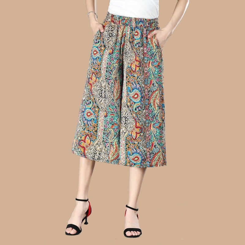 2023 Culottes larges en mousseline plissée à taille élastique pour femmes