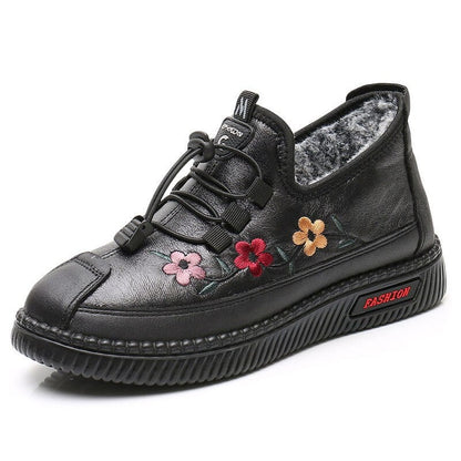 Mocassins en cuir et fourrure pour femmes âgées, doux et chauds