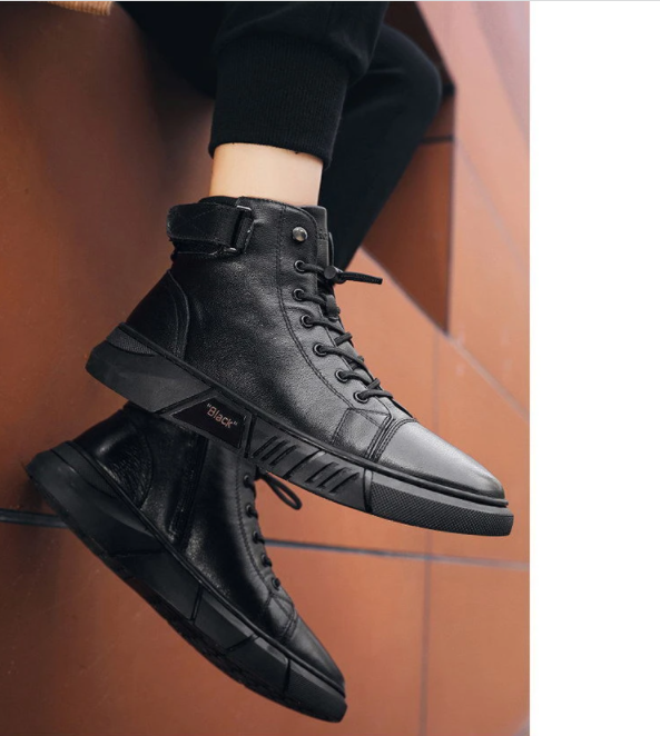 Bottes montantes en cuir pour hommes de haute qualité - confortables et respirantes