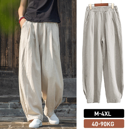 Pantalon droit en coton et lin