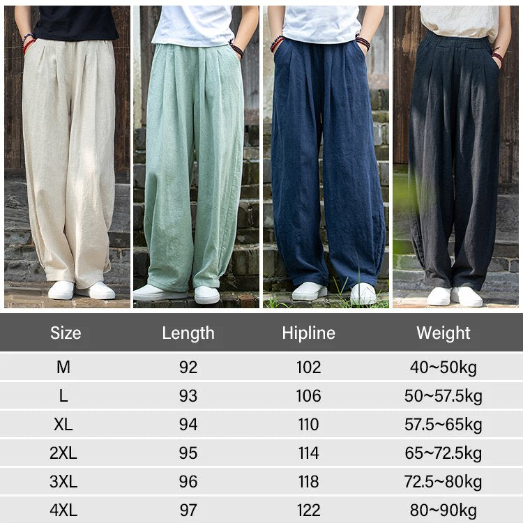 Pantalon droit en coton et lin