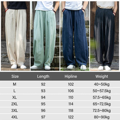Pantalon droit en coton et lin