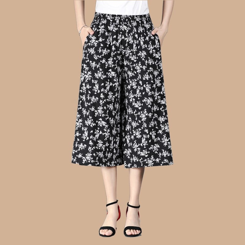 2023 Culottes larges en mousseline plissée à taille élastique pour femmes