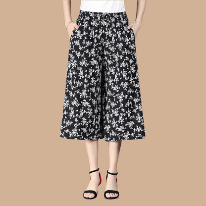 2023 Culottes larges en mousseline plissée à taille élastique pour femmes