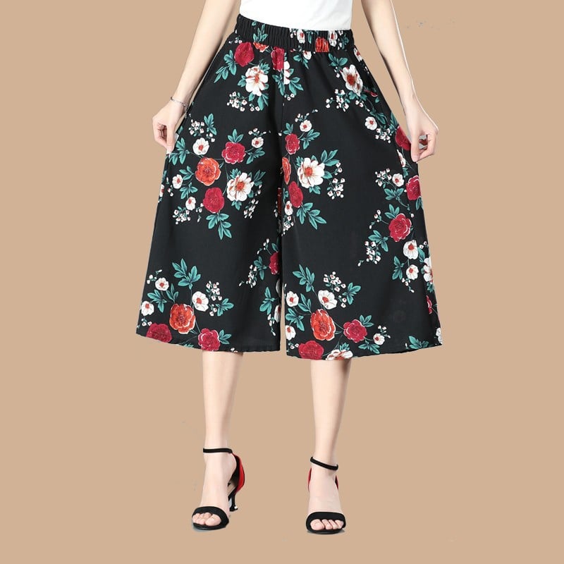 2023 Culottes larges en mousseline plissée à taille élastique pour femmes