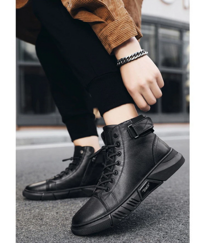 Bottes montantes en cuir pour hommes de haute qualité - confortables et respirantes
