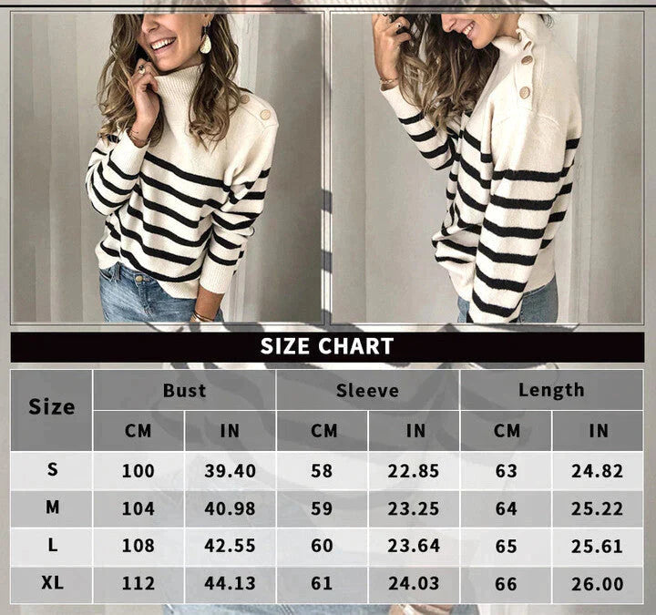 Pull à boutons rayés tricoté pour femmes-7
