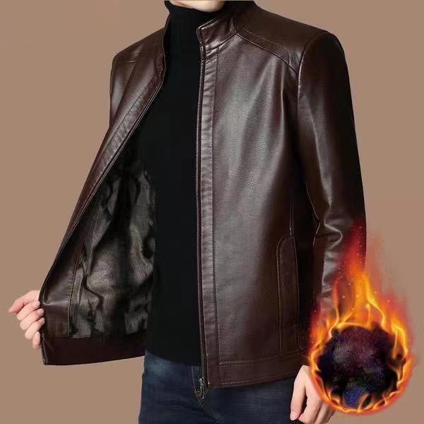 Manteau de veste en cuir à doublure chaude en peluche pour hommes - cadeau pour lui!