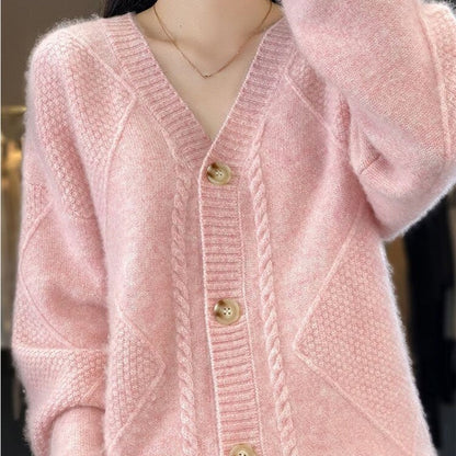 【Cadeau pour les femmes】 Cardigan Ample Et Ample En Faux Cachemire Boutonné Sur Le Devant Pour Femme