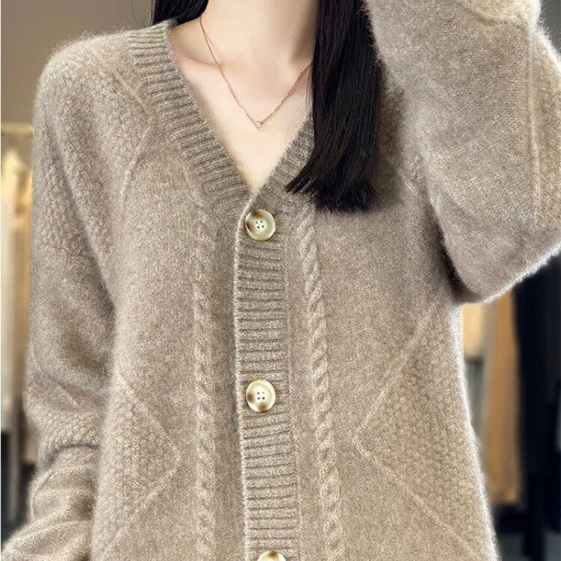 【Cadeau pour les femmes】 Cardigan Ample Et Ample En Faux Cachemire Boutonné Sur Le Devant Pour Femme