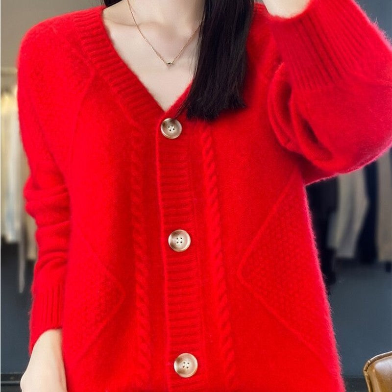 【Cadeau pour les femmes】 Cardigan Ample Et Ample En Faux Cachemire Boutonné Sur Le Devant Pour Femme