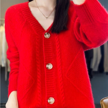 【Cadeau pour les femmes】 Cardigan Ample Et Ample En Faux Cachemire Boutonné Sur Le Devant Pour Femme