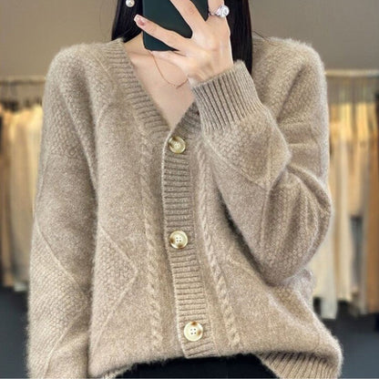 【Cadeau pour les femmes】 Cardigan Ample Et Ample En Faux Cachemire Boutonné Sur Le Devant Pour Femme