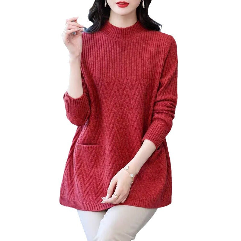 🎊 Vente de Noël -49% de réduction - Pull à demi-col roulé de la longueur de la longueur féminine